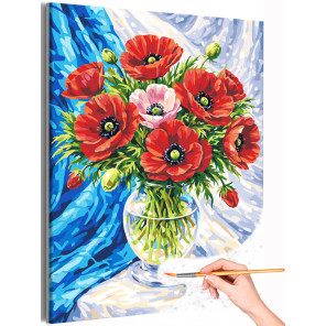 Натюрморт с маками Цветы в вазе Букет Яркая Интерьерная Для мамы Раскраска картина по номерам на холсте