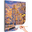 Санкт-Петербург Морской Никольский собор Питер Храм Пейзаж Зима Закат Церковь Раскраска картина по номерам на холсте