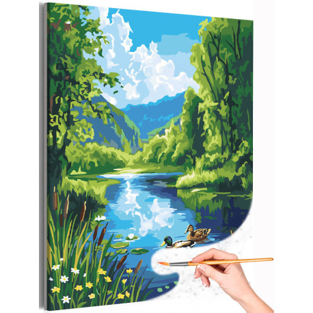 Утки на озере Природа Пейзаж Птицы Пара Любовь