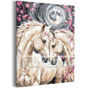 Пара лошадей в цветущем саду Кони Для влюбленных На свадьбу 14 февраля Весна Луна Животные 100х125 Раскраска картина по номерам на холсте