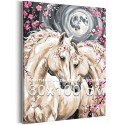 Пара лошадей в цветущем саду Кони Для влюбленных На свадьбу 14 февраля Весна Луна Животные 80х100 Раскраска картина по номерам на холсте