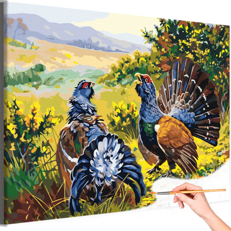 Два глухаря на природе Птицы Пара Пейзаж Раскраска картина по номерам на холсте