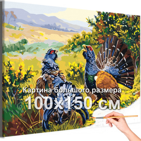 Два глухаря на природе Птицы Пара Пейзаж 100х150