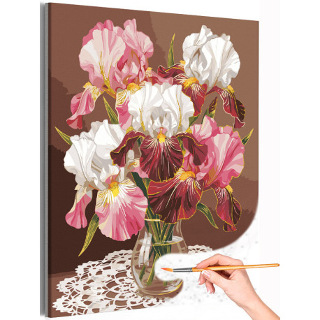 Цветы Ирисы в вазе с золотой краской Букет Натюрморт 