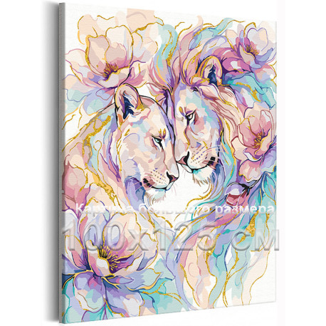 Львы семья с золотой краской Лев и львица