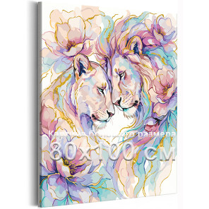 Львы семья с золотой краской Лев и львица