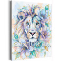 Лев с цветами с золотой краской Животные Нежная Интерьерная 80х100 Раскраска картина по номерам на холсте с металлической краской