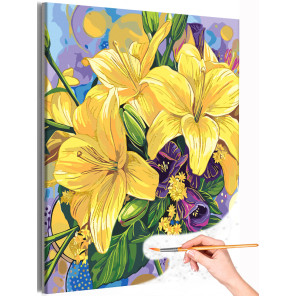 Цветы лилии С золотой краской Букет цветов Яркие