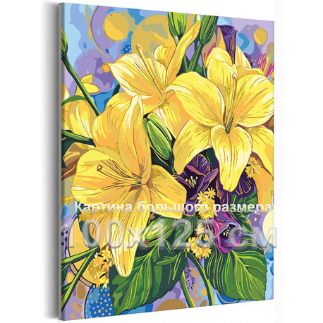 Цветы лилии С золотой краской Букет цветов Яркие 8 марта