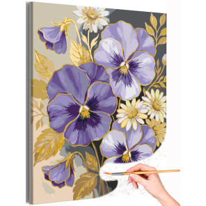 Цветы анютины глазки и ромашки С золотой краской