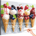 Мороженое и ягоды Натюрморт для кухни Мороженки Фрукты на кухню Малина Клубника Вишня Десерт 80х100 Раскраска картина по номерам на холсте