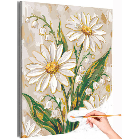 Ромашки и ландыши с золотой краской Цветы