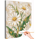 Ромашки и ландыши с золотой краской Цветы Букет Нежная Для мамы 8 марта Раскраска картина по номерам на холсте с металлической краской
