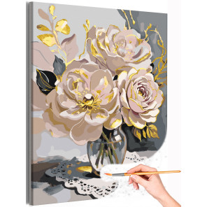 Нежные пионы с золотой краской Цветы Букет в вазе