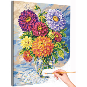 Хризантемы Цветы в вазе Натюрморт Букет Натюрморт Яркая Интерьерная Для мамы 8 марта Раскраска картина по номерам на холсте