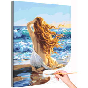 Рыжая девушка у моря Богиня Афродита на берегу моря Волны Пляж Романтика Раскраска картина по номерам на холсте