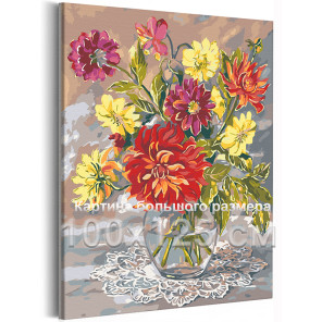 Хризантемы в вазе Цветы Букет Натюрморт Георгины Ваза с цветами Для мамы 100х125 Раскраска картина по номерам на холсте