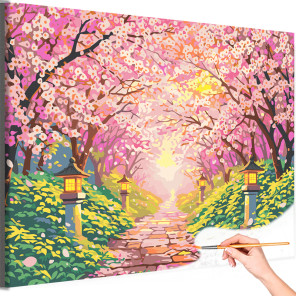 Япония Пейзаж с цветущей сакурой Сад Японский стиль