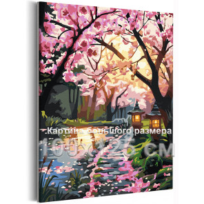 Япония Пейзаж с сакурой сад и пруд Японский стиль