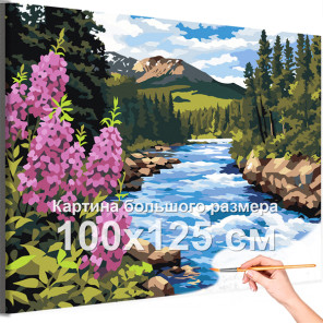 Пейзаж с горной рекой и цветами Горы Лето Природа Россия Горы Кавказа