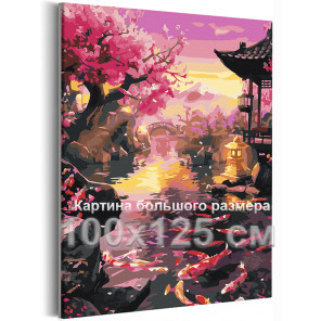 Япония Пейзаж с сакурой и горой Фудзияма