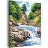 Река в горах Кавказа Природа Пейзаж Горы Вода Лето Россия 80х100 Раскраска картина по номерам на холсте