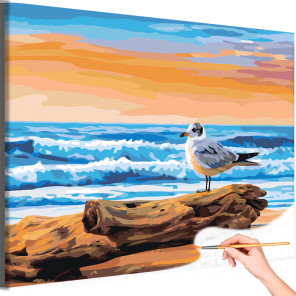 Чайка у моря Закат Пляж Птицы Природа Океан Вода Пейзаж Раскраска картина по номерам на холсте AAAA-NK1657