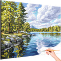 Пейзаж с озером и горами Природа Лес Лето Вода Алтай Горное озеро Раскраска картина по номерам на холсте
