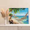 Море Гамак на пляже Пальмы Релакс Океан Вода Морской пейзаж Природа Мальдивы Раскраска картина по номерам на холсте