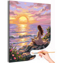 Девушка и море на закате Йога Релакс Медитация Гармония с собой Вайб Природа Пейзаж Раскраска картина по номерам на холсте