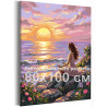 Девушка и море на закате Йога Релакс Медитация Гармония с собой Вайб Природа Пейзаж 80х100 Раскраска картина по номерам на холст