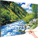 Горы Кавказа и река Пейзаж Природа Россия Лето Вода 100х125 Раскраска картина по номерам на холсте