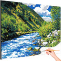 Горы Кавказа и река Пейзаж Природа Россия Лето Вода Раскраска картина по номерам на холсте