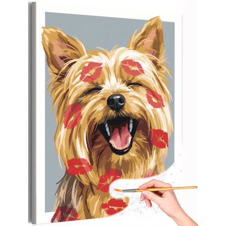  Йоркширский терьер мем Животные Собака йорк в отпечатках губ Смешные Прикольные Эмоции Милая Раскраска картина по номерам на хо