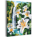 Природа Цветы лилии и водопад Пейзаж Лето Горы 100х125 Раскраска картина по номерам на холсте