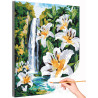  Природа Цветы лилии и водопад Пейзаж Лето Горы Раскраска картина по номерам на холсте AAAA-NK1675