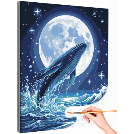  Море Кит и луна Природа Морской пейзаж Морские обитатели Животные Вода Раскраска картина по номерам на холсте AAAA-NK1674