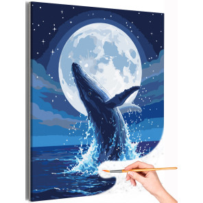  Море Кит и луна Природа Морской пейзаж Животные Морские обитатели Вода Раскраска картина по номерам на холсте AAAA-NK1673