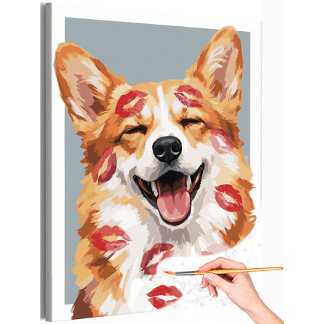  Корги мем Животные Собака в отпечатках губ Смешные Прикольные Эмоции Милая Раскраска картина по номерам на холсте AAAA-NK1671