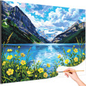 Горы Кавказа и озеро Пейзаж Природа Россия Лето Цветы Раскраска картина по номерам на холсте