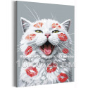 Кот мем Животные Белый котик в отпечатках губ Смешные Прикольные Эмоции Милая 100х125 Раскраска картина по номерам на холсте