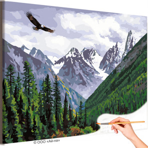  Пейзаж горы и орел Природа Птицы Россия Кавказ Лето Лес Раскраска картина по номерам на холсте AAAA-NK1679