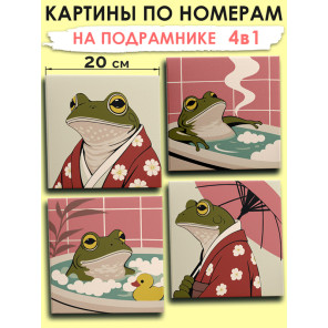  Лягушка в ванной Мем Набор картин по номерам на подрамнике 20х20 см 4 шт 4NP038