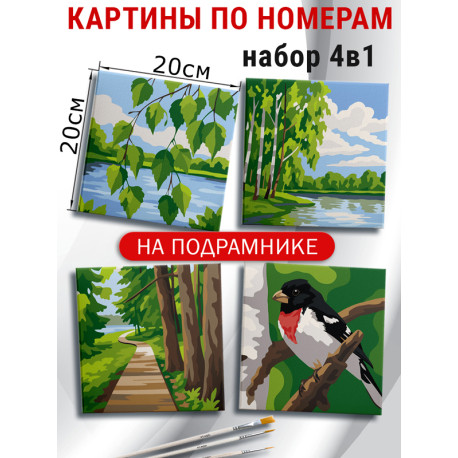  Природа Лето Набор картин по номерам на подрамнике 20х20 см 4 шт 4NP067