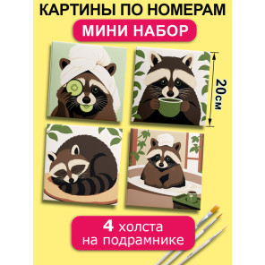  Мем енот Набор картин по номерам на подрамнике 20х20 см 4 шт 4NP055