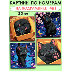 Картины по номерам маленькие 20х20 Мини набор Черный кот Мем