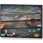 Внешний вид упаковки-коробки Восход на озере Триптих Раскраска по номерам акриловыми красками Schipper (Германия)