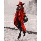 Девушка в красном пальто Раскраска картина по номерам акриловыми красками на холсте