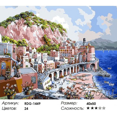 Количество цветов и сложность Итальянское побережье Раскраска картина по номерам акриловыми красками на холсте