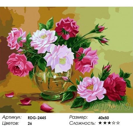 Количество цветов и сложность Пионы в прозрачной вазе Раскраска картина по номерам акриловыми красками на холсте